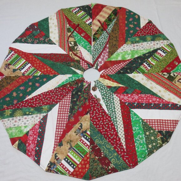Hand Crafted Other - Christmas Tree Skirt Handmade 46.5" Star Quilted Patchwork Nostalgic Heirloom